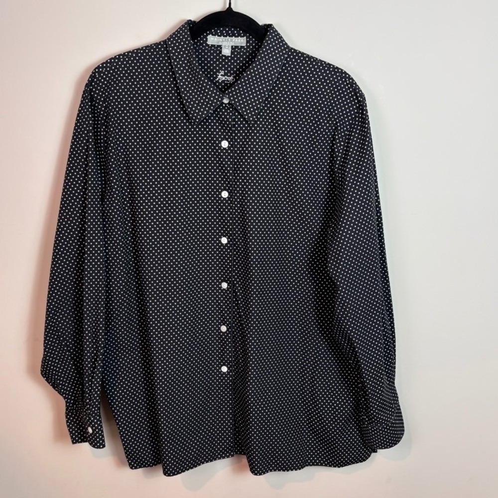 Foxcroft Womens Classic Fit Wrinkle Free Cotton Navy Polka Dot Button up sz 18W